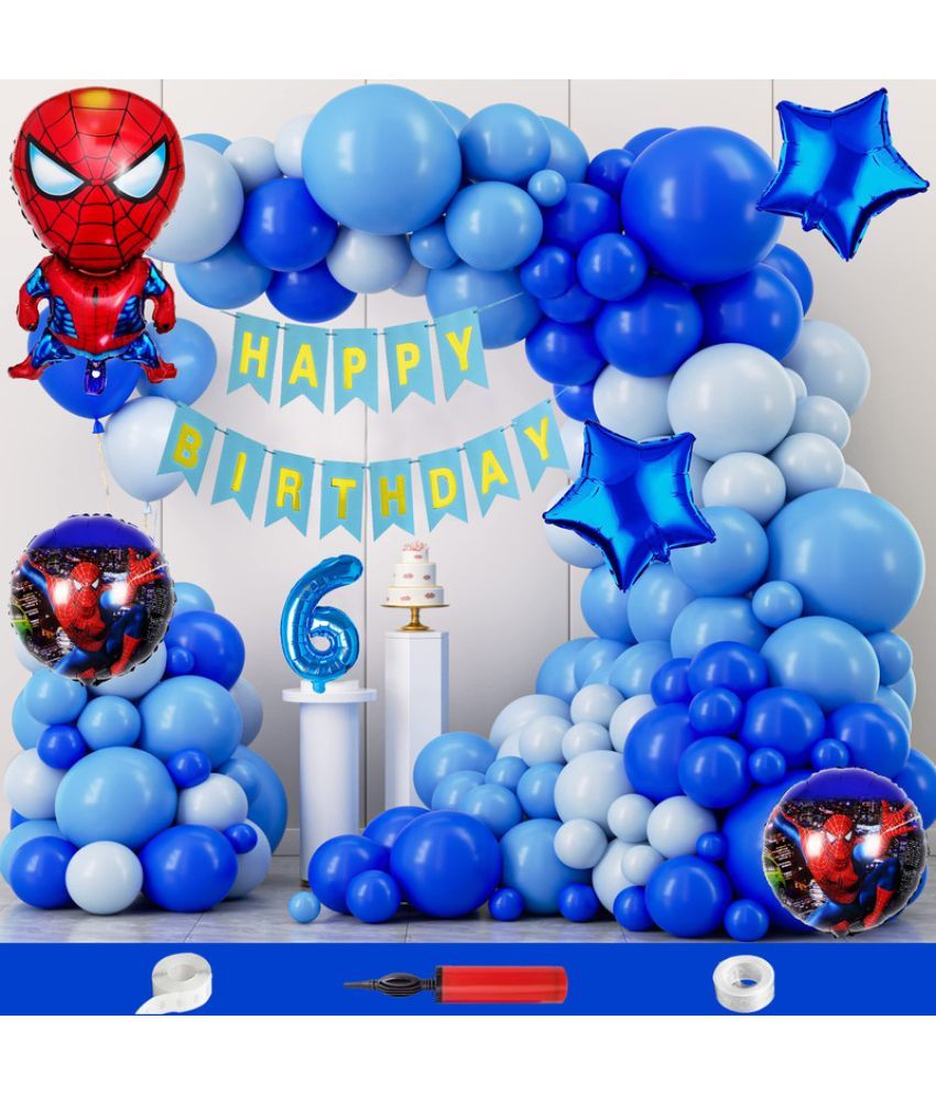     			CRAZYKART Spiderman Theme Sixth 6th Birthday Decoration Items For Boys Party Decoration Kit Balloon Combo Pack Of 110 Pcs Blue