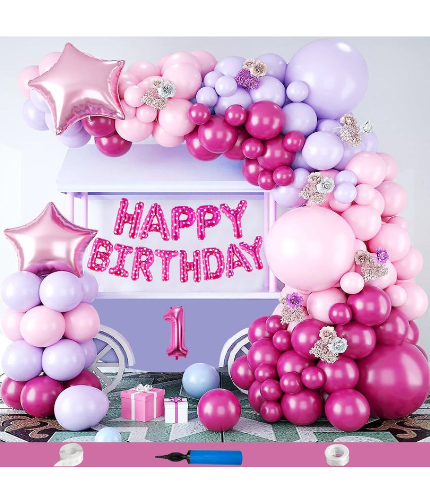     			CRAZYKART Star Theme First 1st Birthday Decoration Items For Girls Party Decoration Kit Balloon Combo Pack Of 82 Pcs Pink