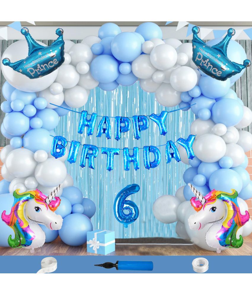     			CRAZYKART Unicorn Prince Crown Theme Sixth 6th Birthday Decoration Items For Boys Party Decoration Kit Balloon Combo Pack Of 111 Pcs Blue