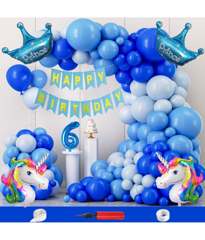     			CRAZYKART Unicorn Prince Crown Theme Sixth 6th Birthday Decoration Items For Boys Party Decoration Kit Balloon Combo Pack Of 109 Pcs Blue