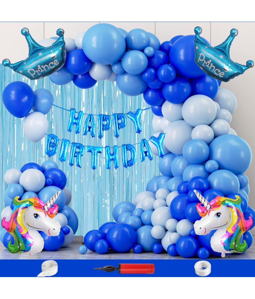     			CRAZYKART Unicorn Prince Crown Theme  Birthday Decoration Items For Boys Party Decoration Kit Balloon Combo Pack Of 110 Pcs Blue