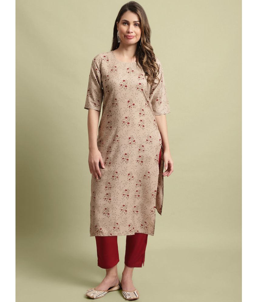     			Ethnicbasket Crepe Printed Kurti With Pants Women's Stitched Salwar Suit - Beige ( Pack of 1 )