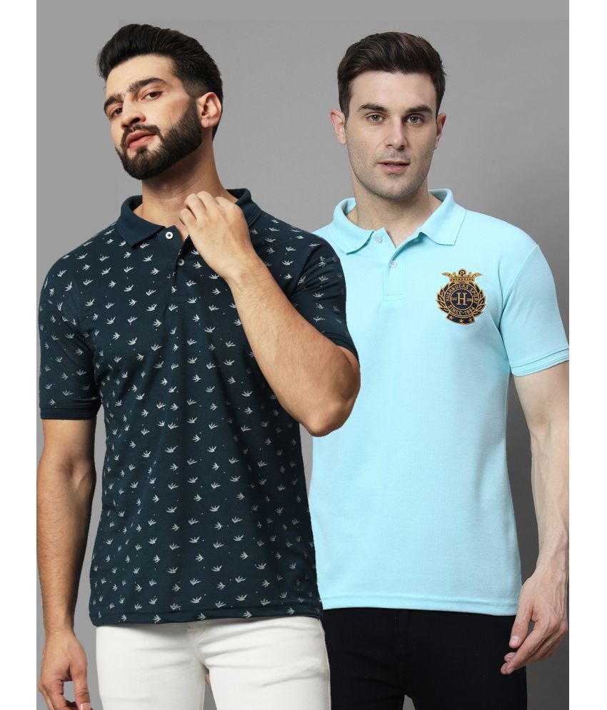     			Hushbucks Pack of 2 Cotton Blend Regular Fit Printed Half Sleeves Men's Polo T Shirt ( Dark Green )