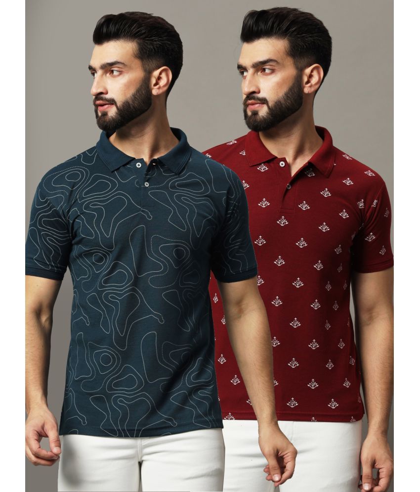     			Hushbucks Pack of 2 Cotton Blend Regular Fit Printed Half Sleeves Men's Polo T Shirt ( Dark Green )