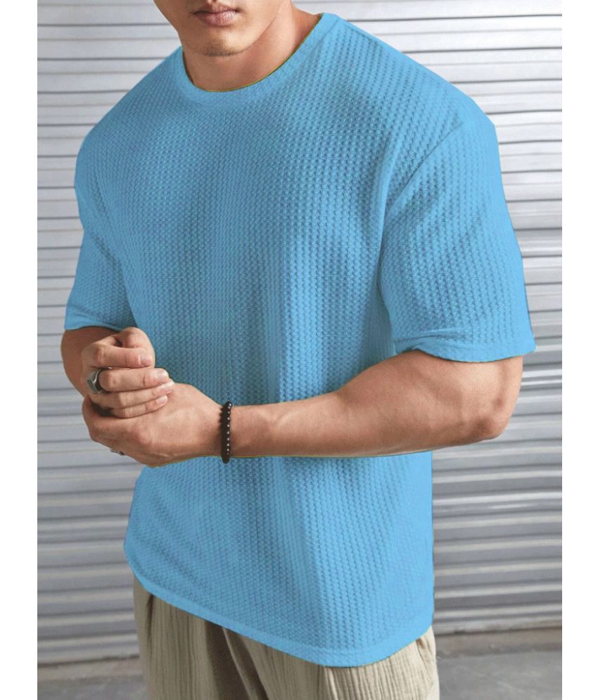     			Hushbucks Polyester Regular Fit Self Design Half Sleeves Men's Round T-Shirt - Aqua Blue ( Pack of 1 )