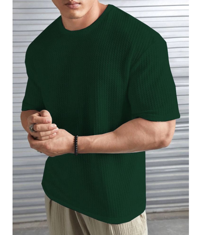     			Hushbucks Polyester Regular Fit Self Design Half Sleeves Men's Round T-Shirt - Dark Green ( Pack of 1 )