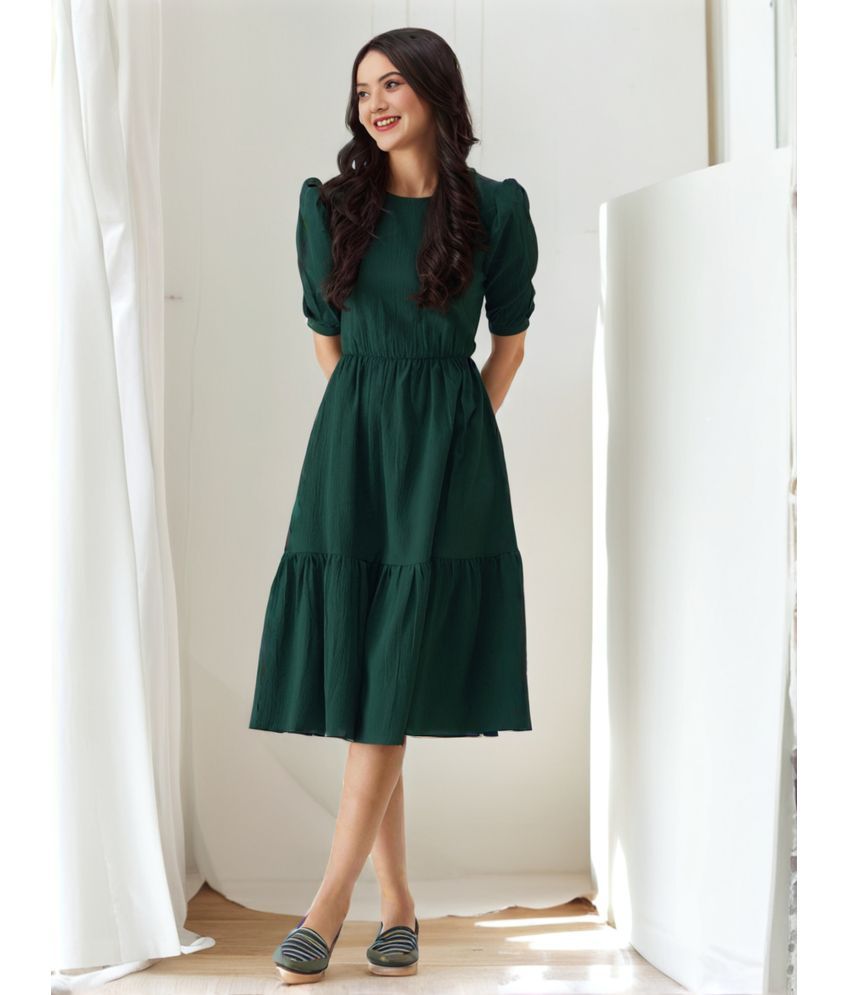     			Istyle Can Polyester Solid Knee Length Women's Fit & Flare Dress - Green ( Pack of 1 )