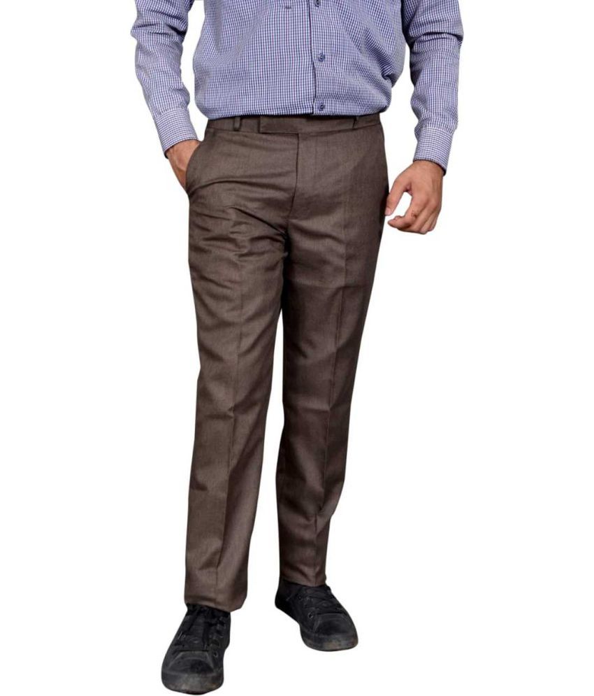     			KS Fashion Regular Flat Men's Formal Trouser - Brown ( Pack of 1 )