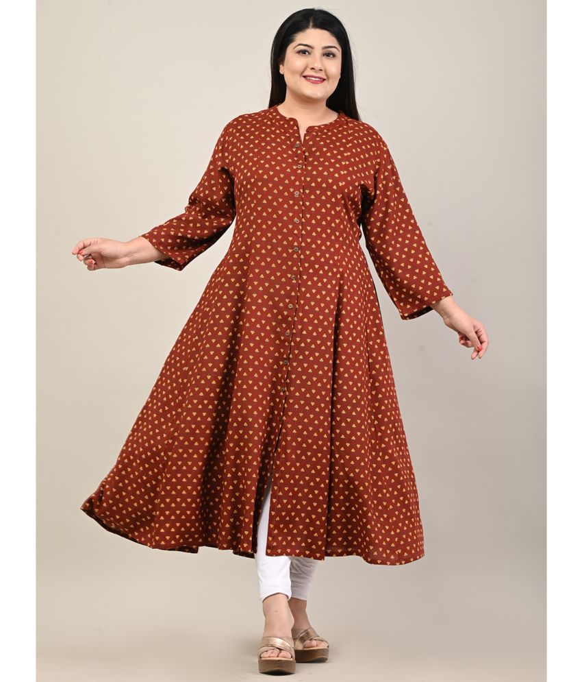     			Swasti Pack of 1 Cotton Blend Printed Front Slit Women's Kurti - ( Maroon )