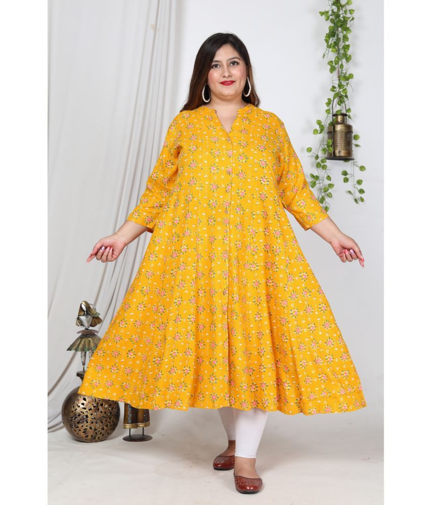     			Swasti Pack of 1 Cotton Blend Printed Flared Women's Kurti - ( Yellow )