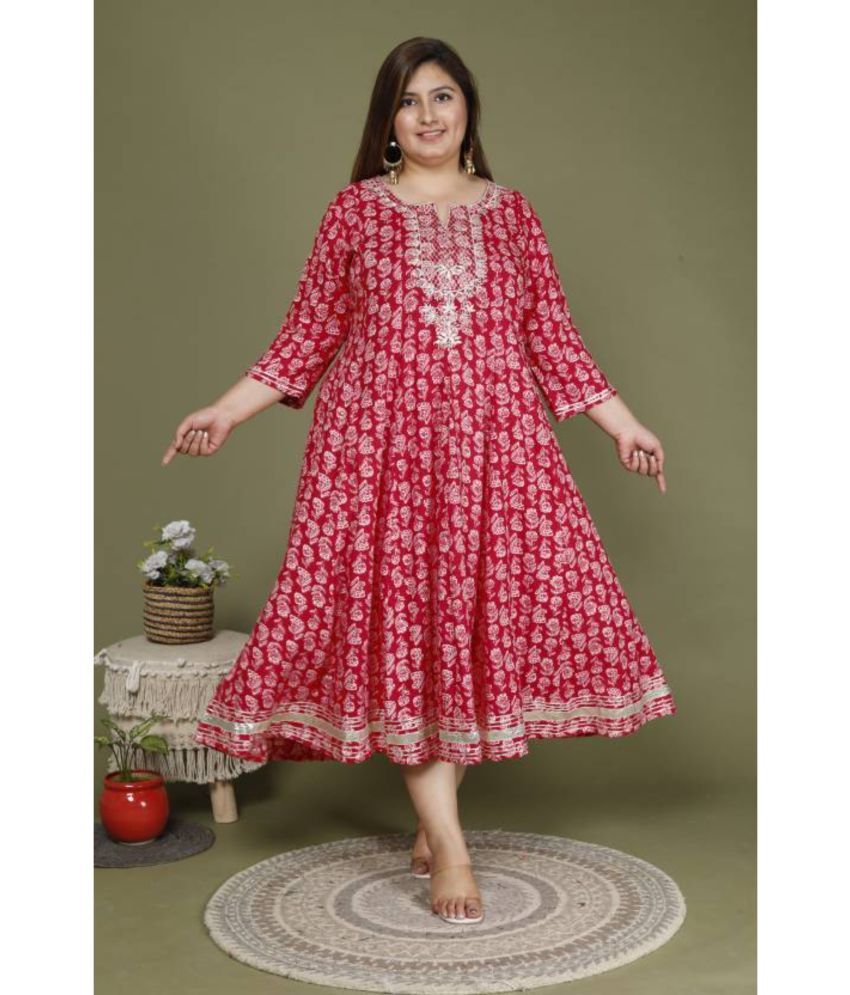     			Swasti Pack of 1 Cotton Blend Printed Anarkali Women's Kurti - ( Red )