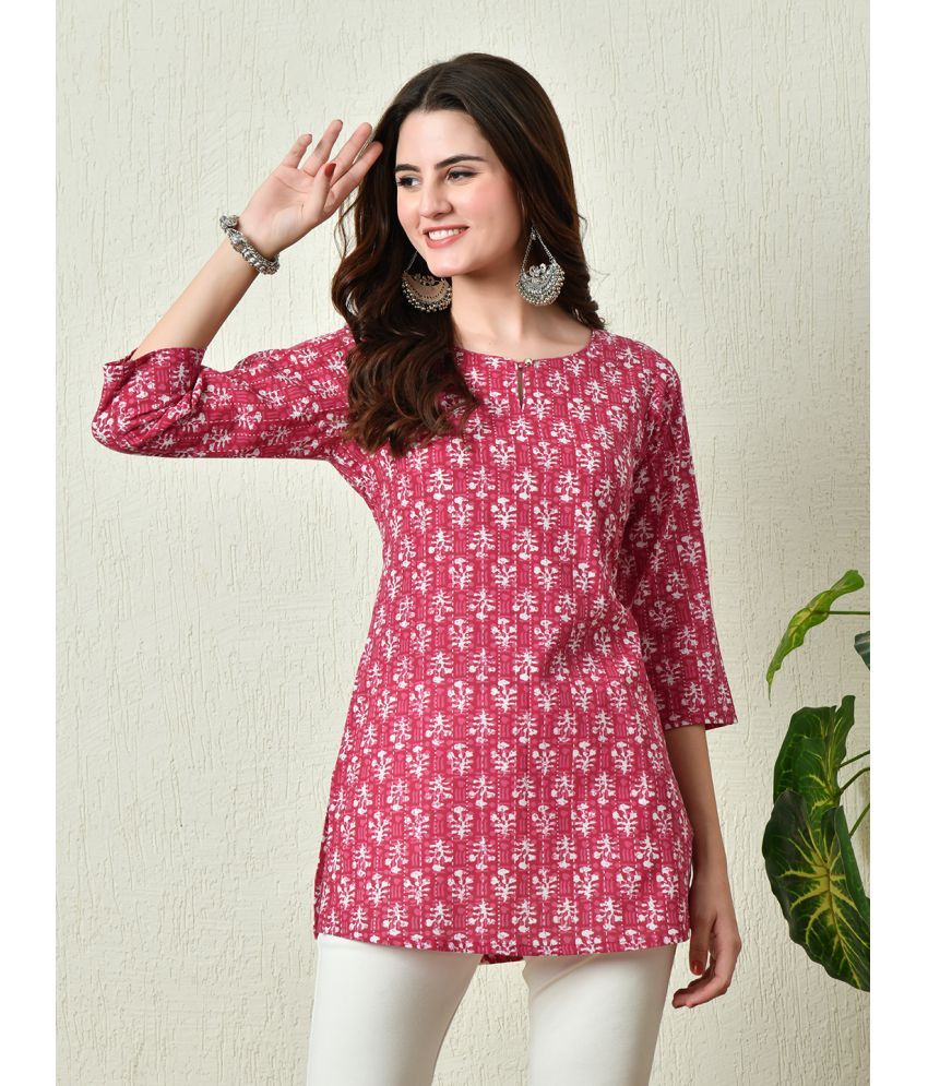     			Tanuj Pack of 1 Cotton Printed Straight Women's Kurti - ( Pink )