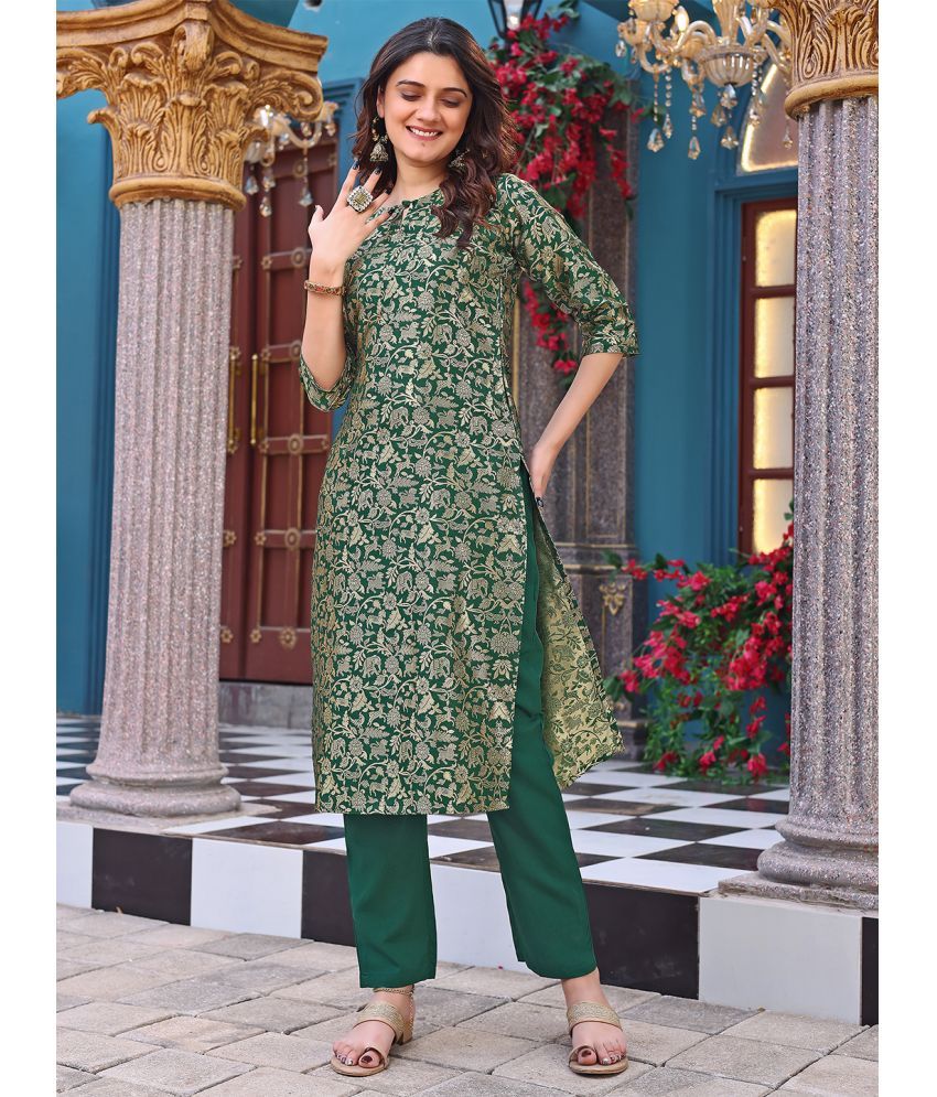     			kedar fab Banarasi Printed Kurti With Pants Women's Stitched Salwar Suit - Green ( Pack of 1 )