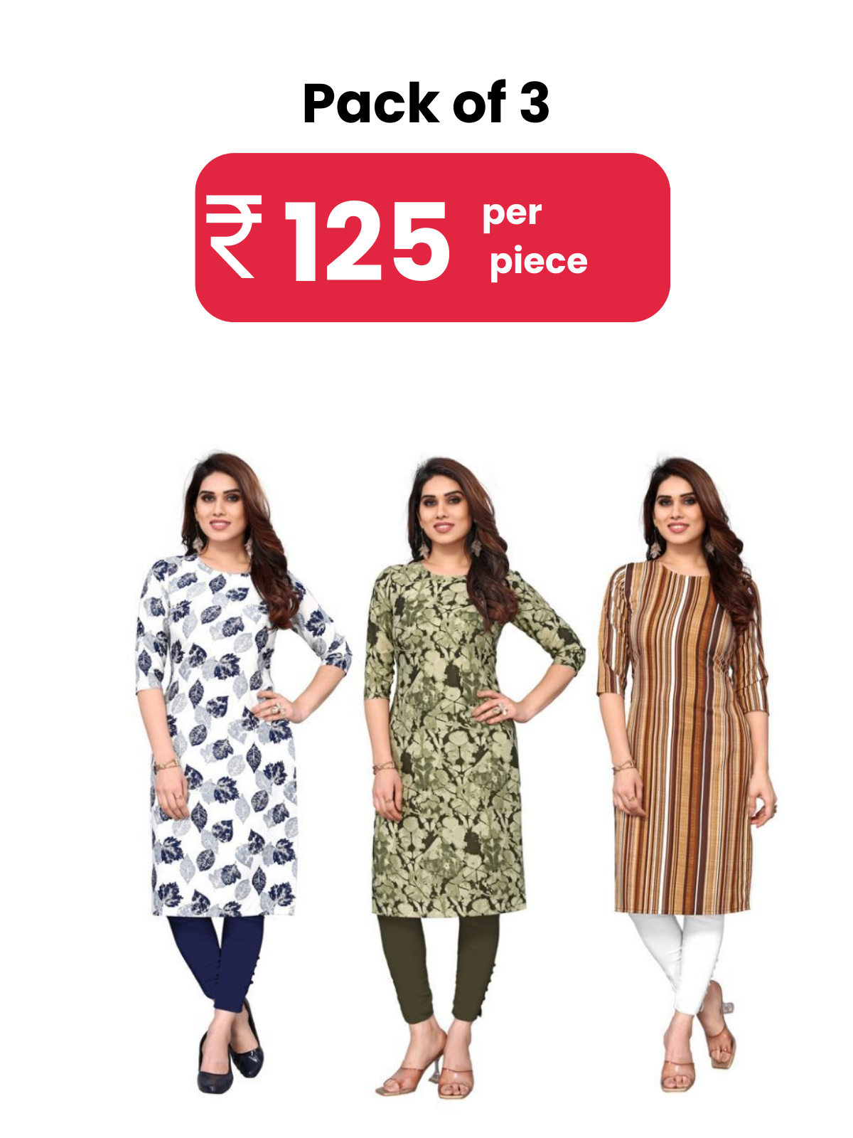     			KETAKI FASHION Crepe Printed Straight Women's Kurti - Multicolor2 ( Pack of 3 )