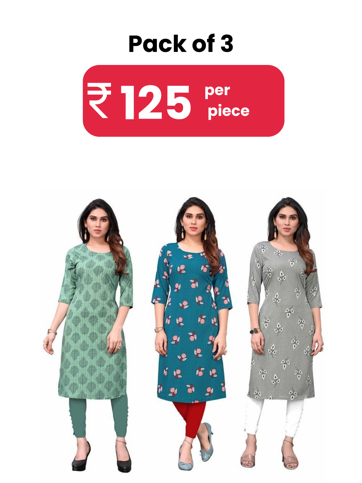     			KETAKI FASHION Crepe Printed Straight Women's Kurti - Multicolor4 ( Pack of 3 )