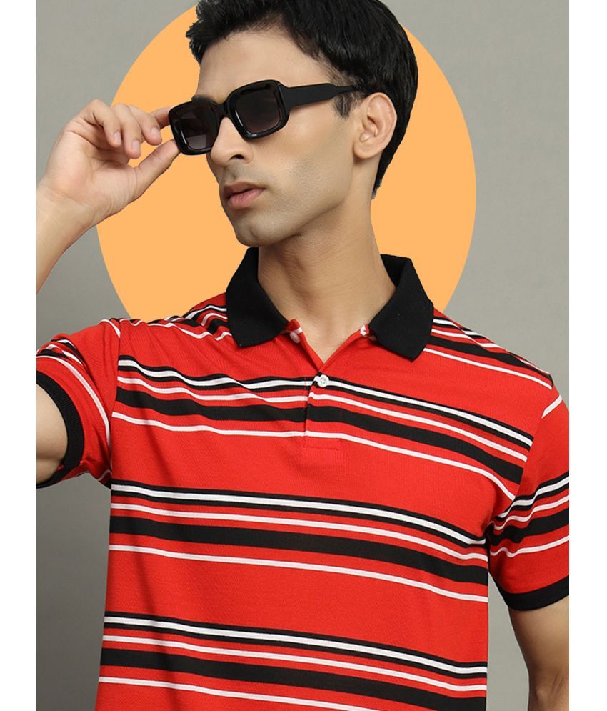     			GET GOLF Pack of 1 Cotton Blend Regular Fit Striped Half Sleeves Men's Polo T Shirt ( Red )