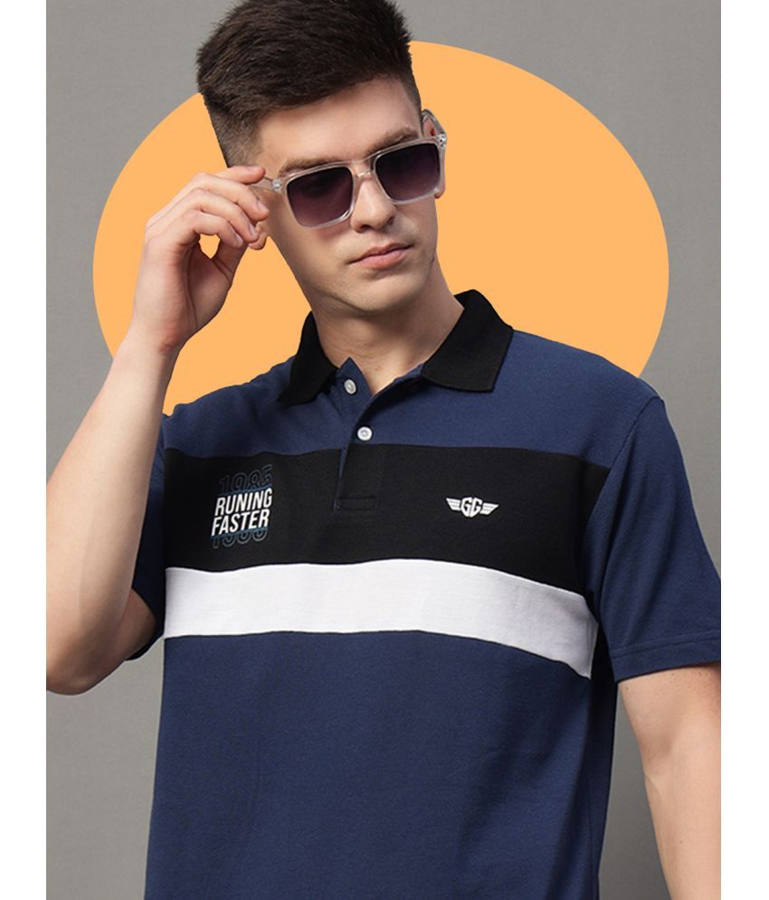     			GET GOLF Pack of 1 Cotton Blend Regular Fit Colorblock Half Sleeves Men's Polo T Shirt ( Navy )