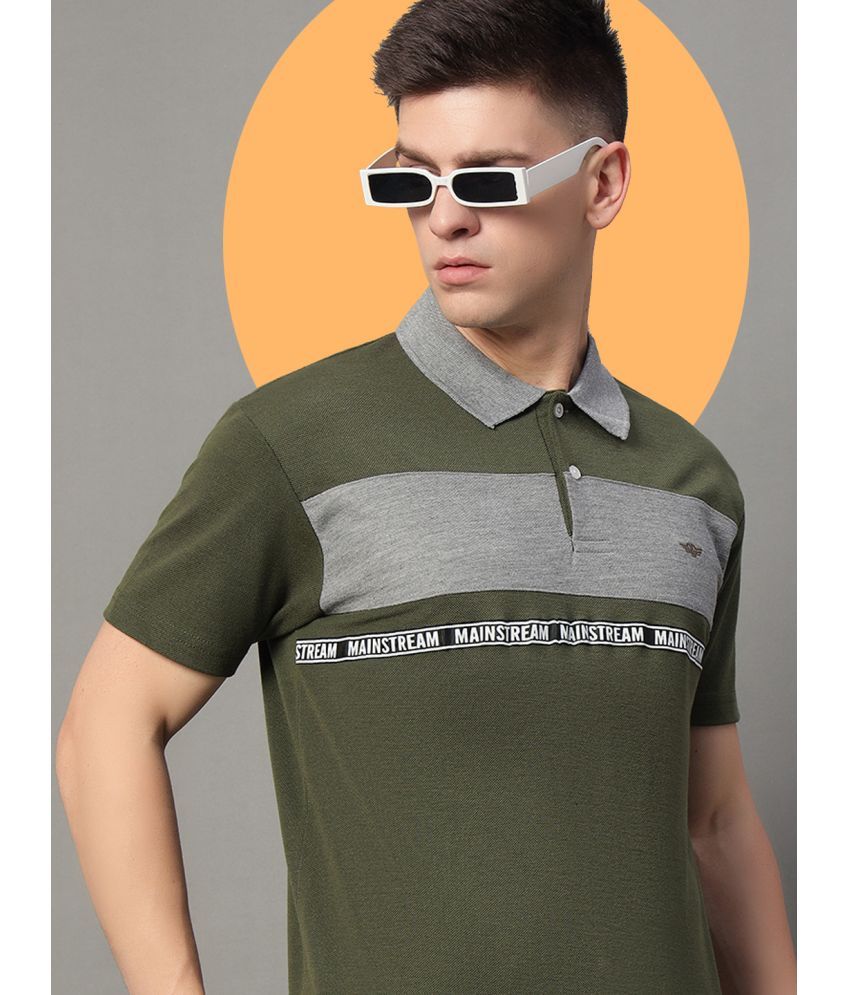     			GET GOLF Pack of 1 Cotton Blend Regular Fit Colorblock Half Sleeves Men's Polo T Shirt ( Olive )