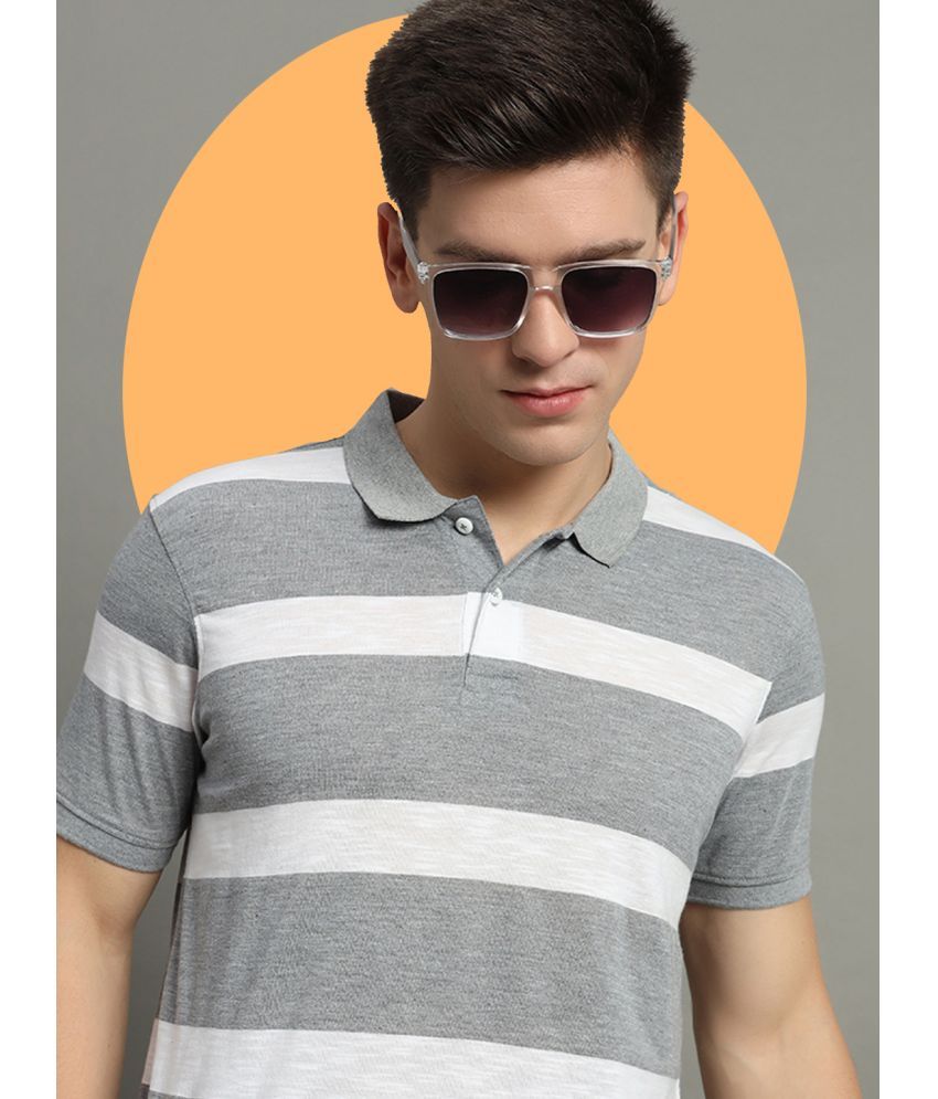     			GET GOLF Pack of 1 Cotton Blend Regular Fit Striped Half Sleeves Men's Polo T Shirt ( Grey )