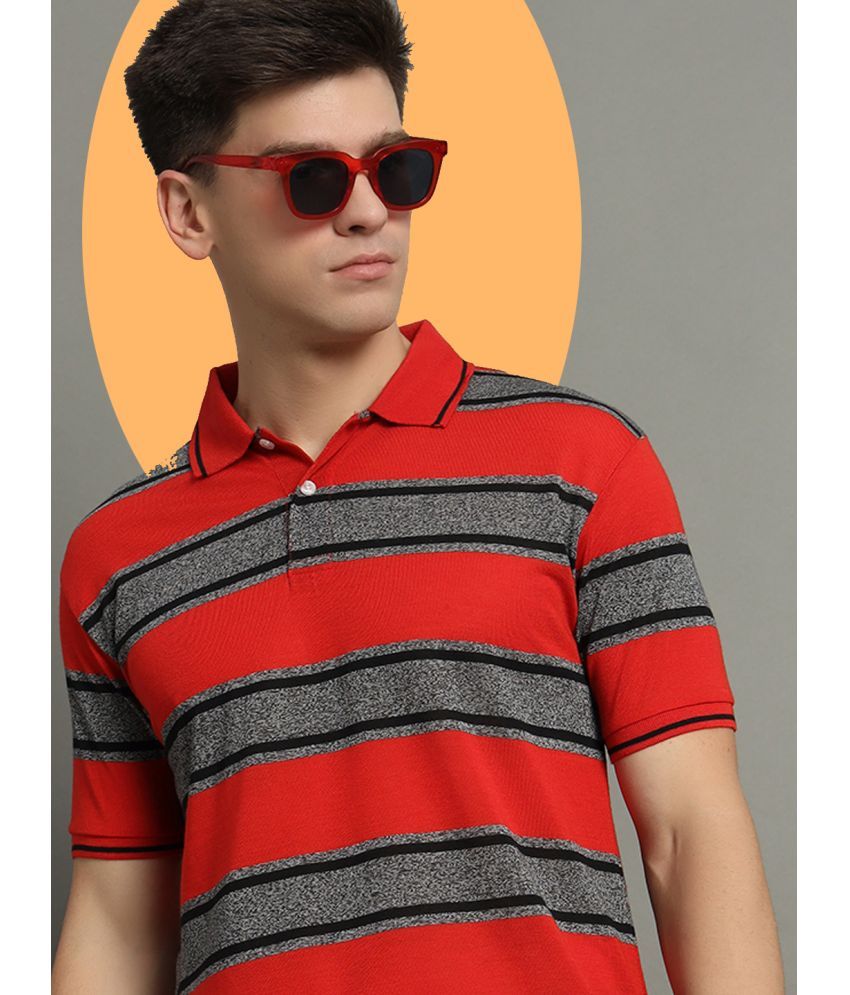     			GET GOLF Pack of 1 Cotton Blend Regular Fit Striped Half Sleeves Men's Polo T Shirt ( Red )