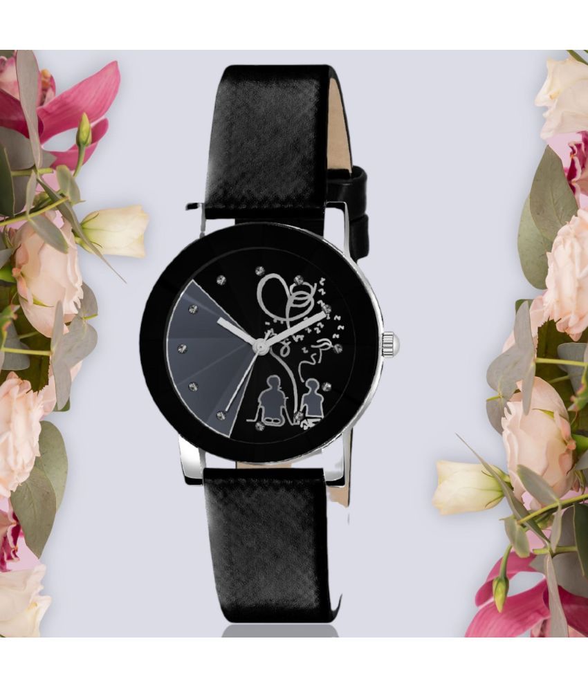     			DECLASSE Black Leather Analog Womens Watch