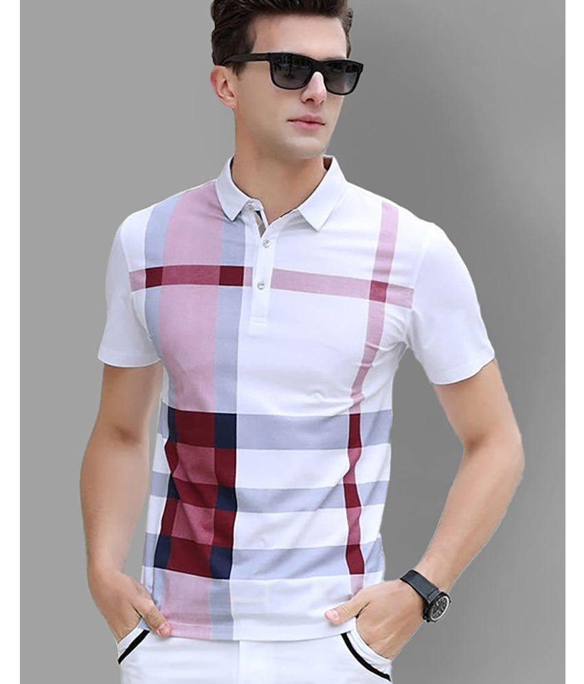     			DENNIN Pack of 1 Cotton Blend Regular Fit Checks Half Sleeves Men's Polo T Shirt ( Red )