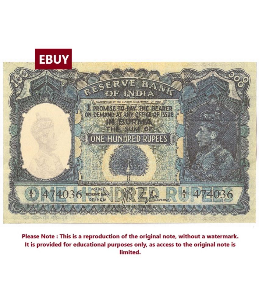     			Extremely Rare Big 100 Rupees Burma Issue, Signed By J.B Taylor - India High Quality, Reproduction of old Note Collection