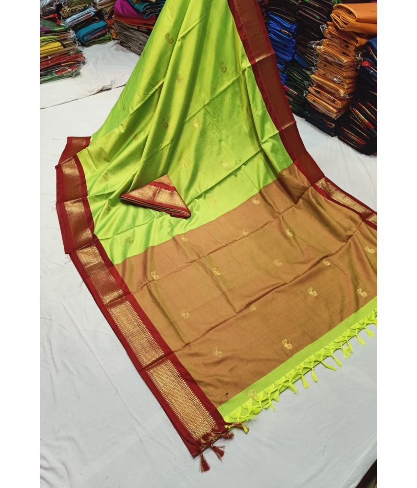     			FAB SILK Cotton Silk Woven Saree With Blouse Piece ( Lime Green , Pack of 1 )