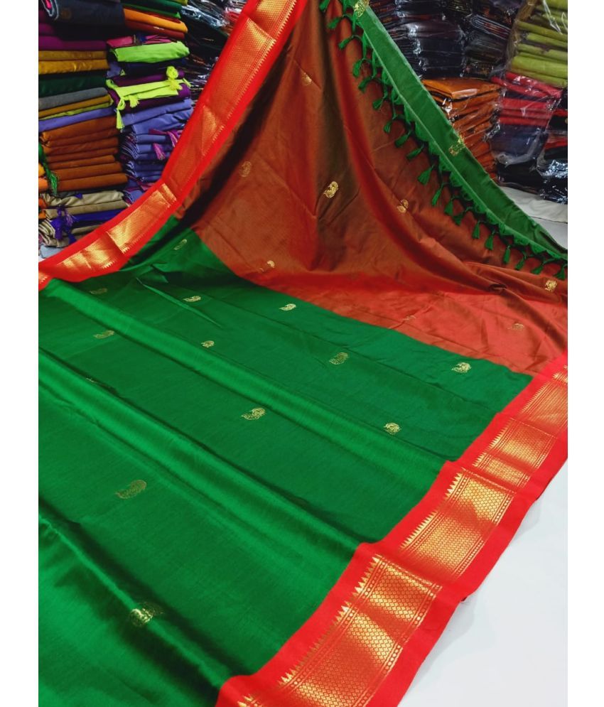     			FAB SILK Cotton Silk Woven Saree With Blouse Piece ( Green , Pack of 1 )