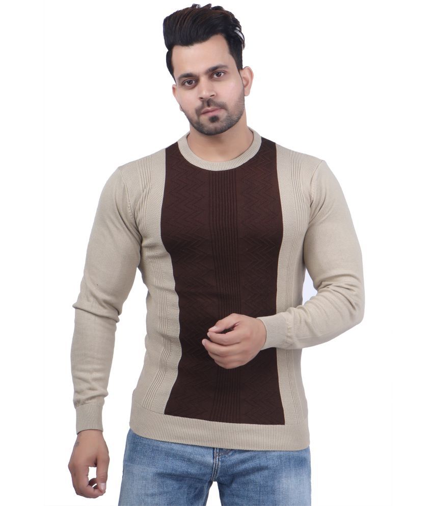     			FEVERFEW Cotton Blend Round Neck Men's Full Sleeves Pullover Sweater - Beige ( Pack of 1 )