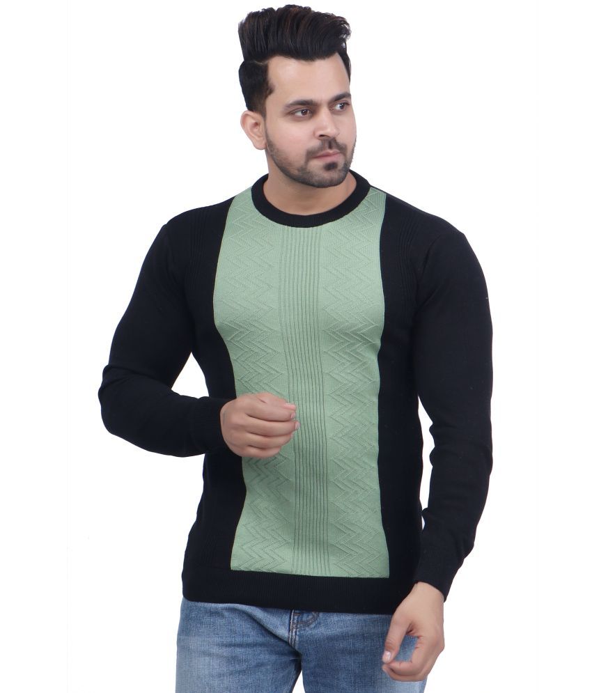     			FEVERFEW Cotton Blend Round Neck Men's Full Sleeves Pullover Sweater - Black ( Pack of 1 )