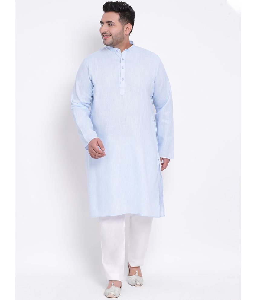     			Hangup Blue Linen Regular Fit Men's Kurta Pyjama Set ( Pack of 1 )