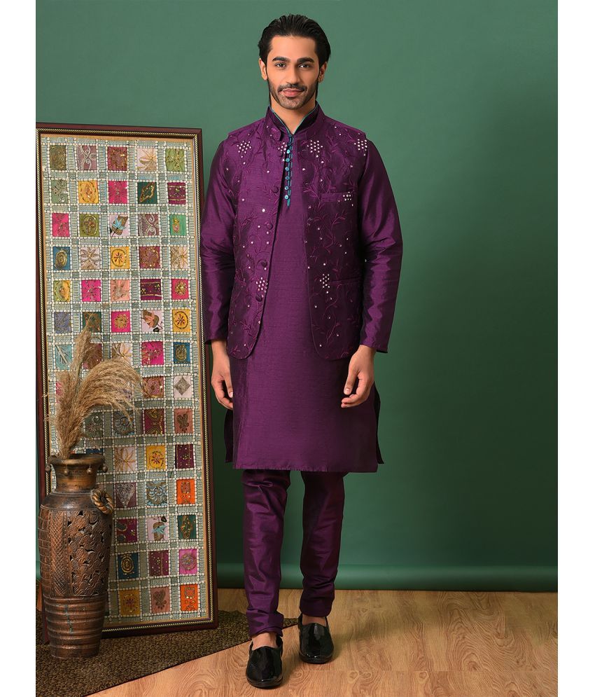     			Hangup Purple Viscose Regular Fit Men's Kurta Pyjama Set ( Pack of 1 )