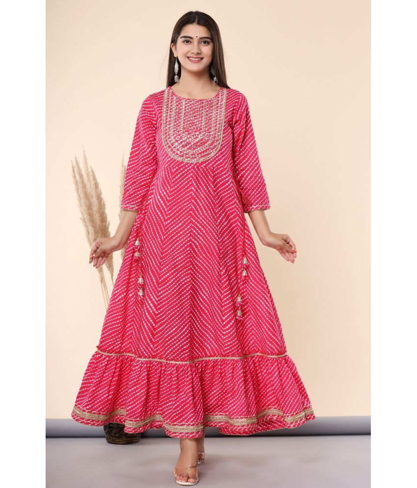     			Juniper Cotton Anarkali Printed Pink Ethnic Dress For Women - ( Pack of 1 )