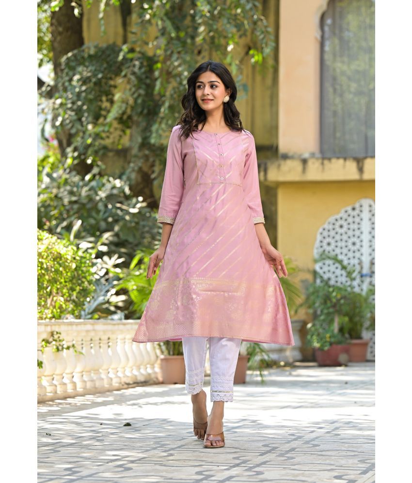     			Juniper Pack of 1 Silk Printed A-line Women's Kurti - ( Pink )