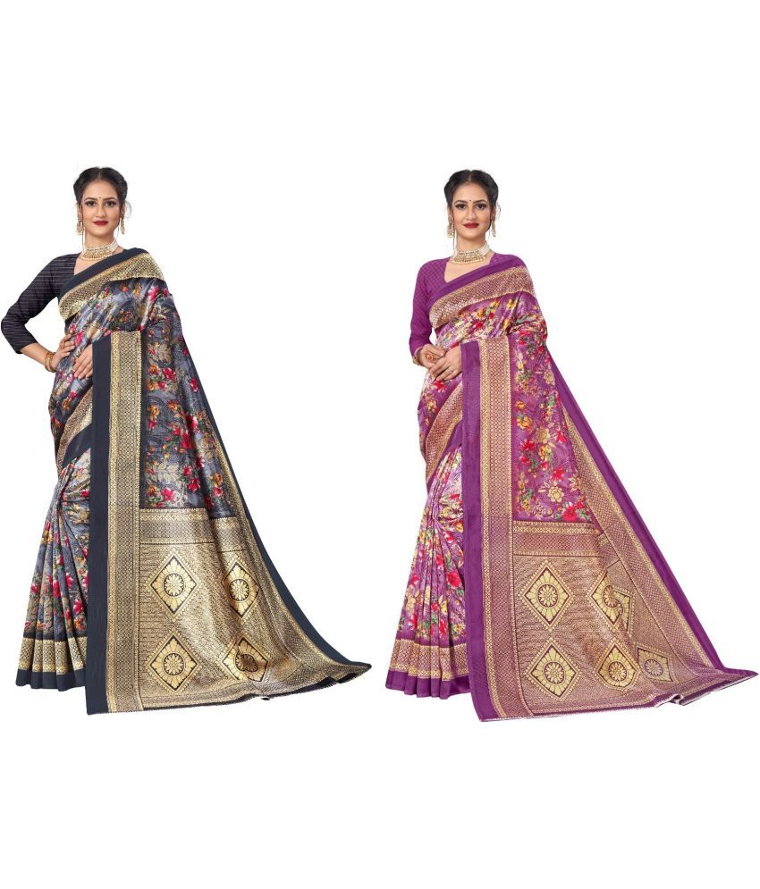     			Kanooda Prints Art Silk Printed Saree With Blouse Piece ( Multicolor , Pack of 2 )