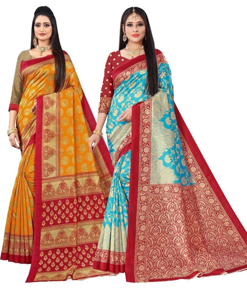     			Kanooda Prints Art Silk Printed Saree With Blouse Piece ( Multicolor , Pack of 2 )