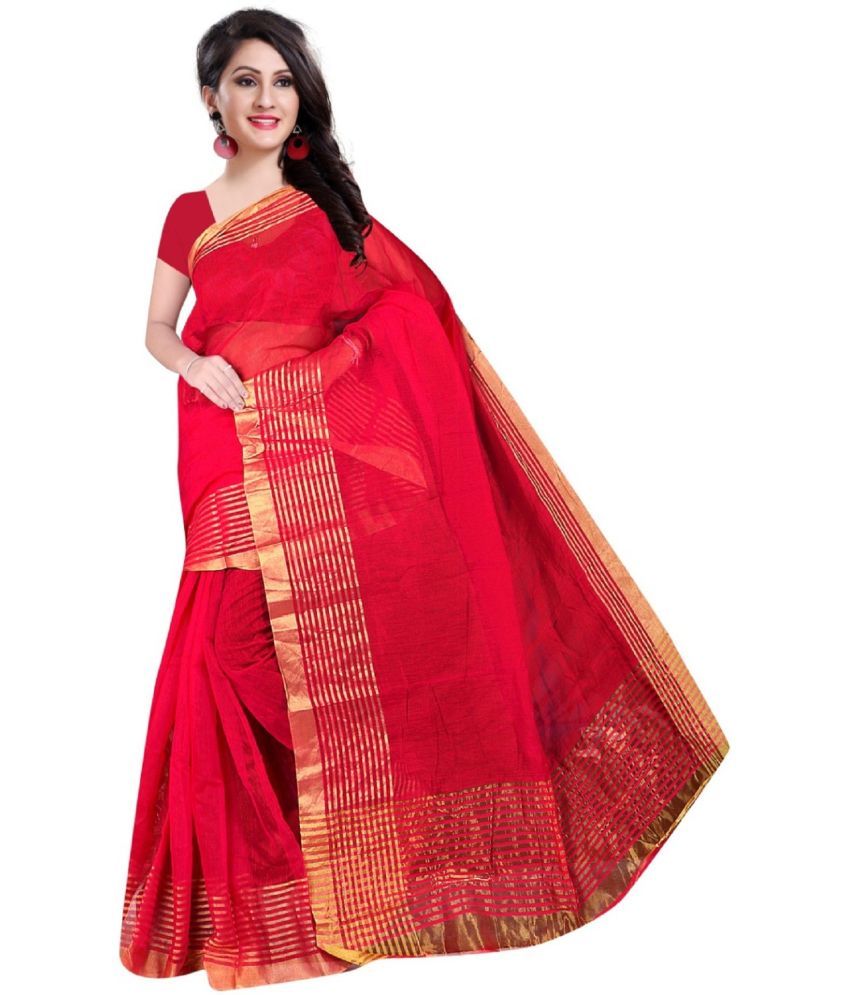     			Kanooda Prints Cotton Silk Self Design Saree With Blouse Piece ( Red , Pack of 1 )