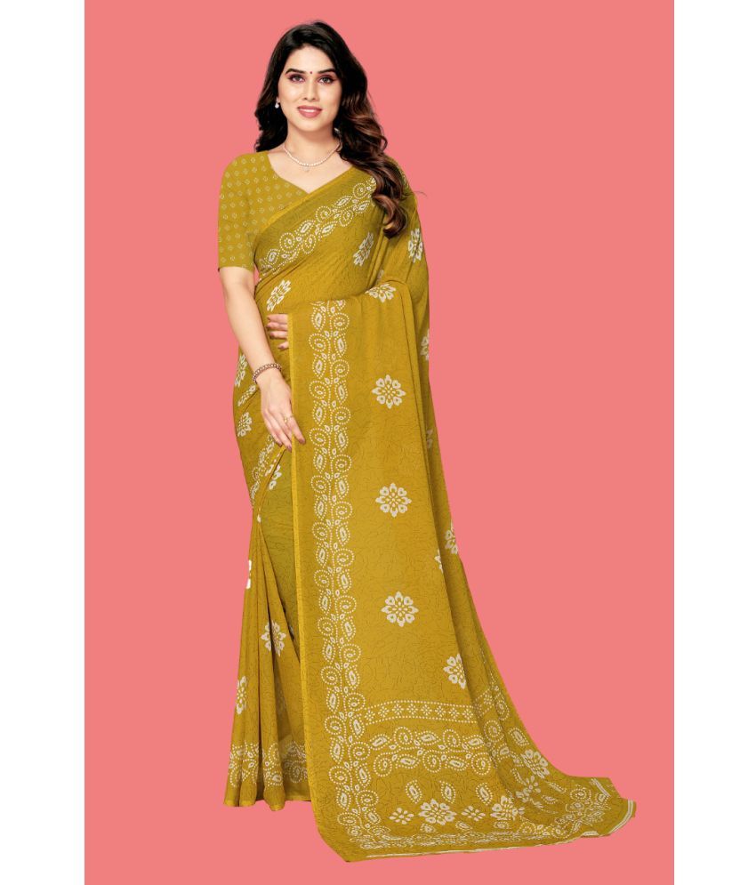     			Kanooda Prints Georgette Printed Saree With Blouse Piece ( Mustard , Pack of 1 )