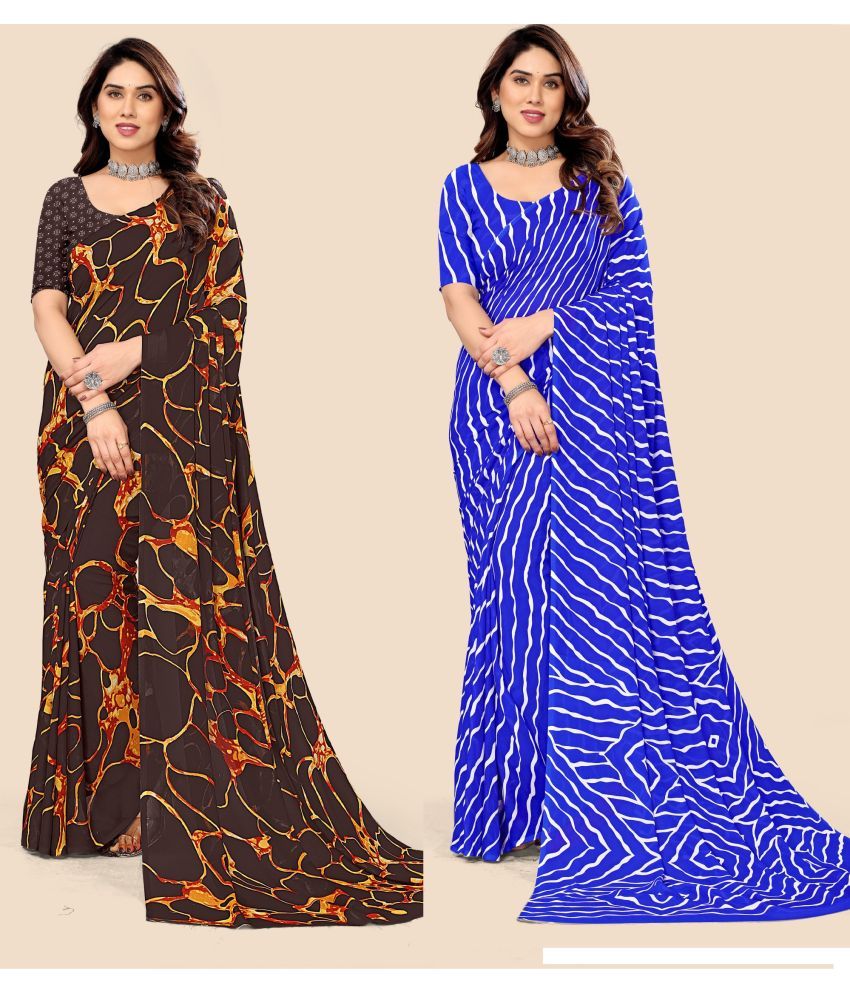     			Kanooda Prints Georgette Printed Saree With Blouse Piece ( Brown , Pack of 2 )