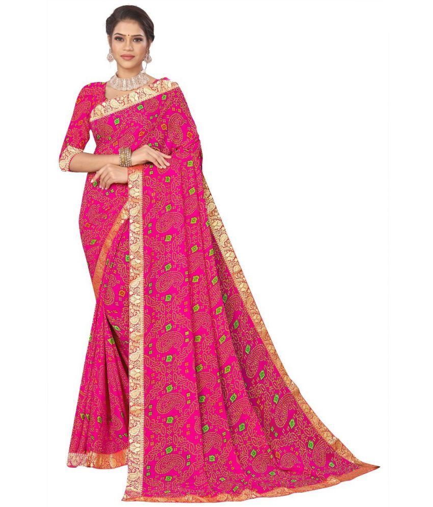     			Kanooda Prints Georgette Printed Saree With Blouse Piece ( Pink , Pack of 1 )