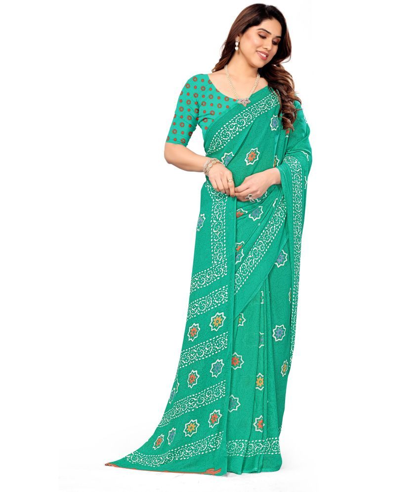     			Kanooda Prints Georgette Printed Saree With Blouse Piece ( Green , Pack of 1 )