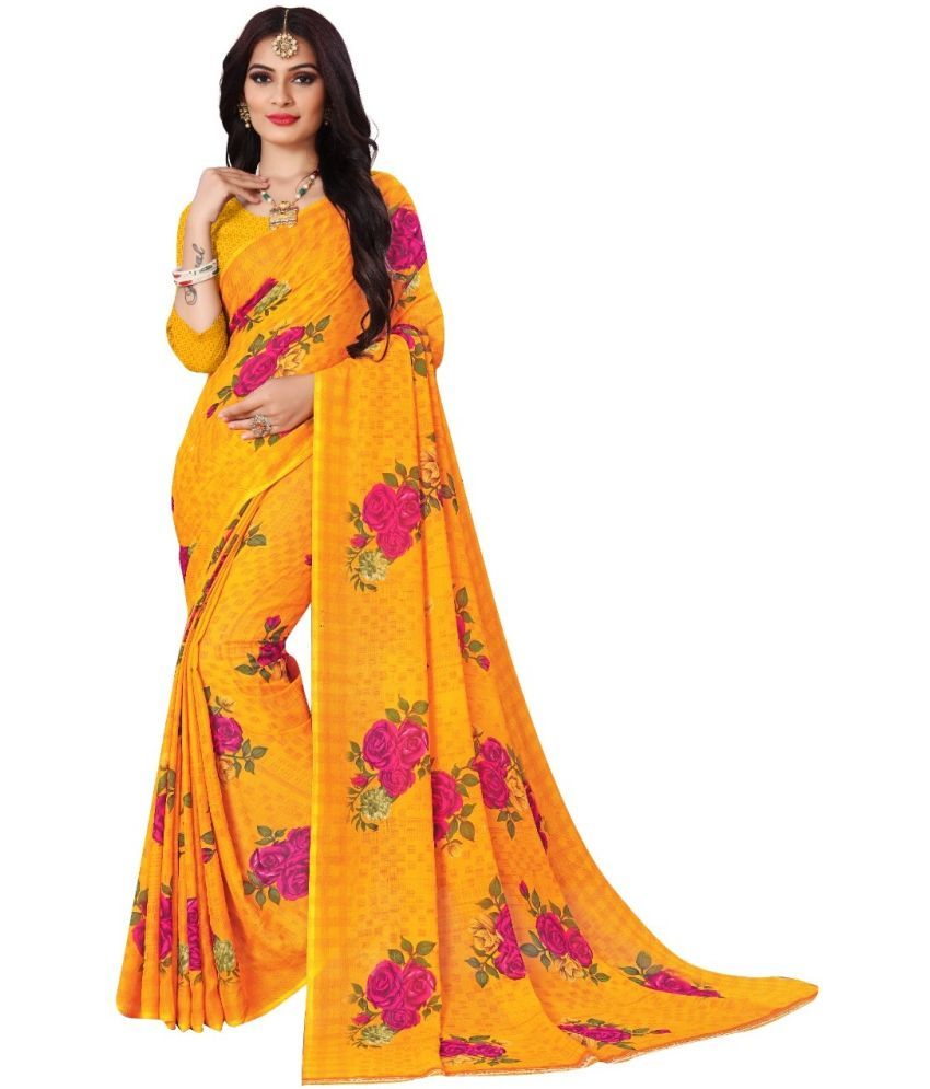     			Kanooda Prints Georgette Printed Saree With Blouse Piece ( Multicolor , Pack of 1 )