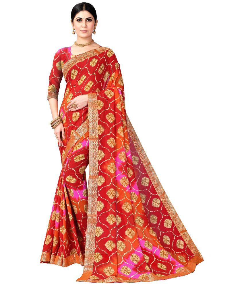     			Kanooda Prints Georgette Printed Saree With Blouse Piece ( Orange , Pack of 1 )