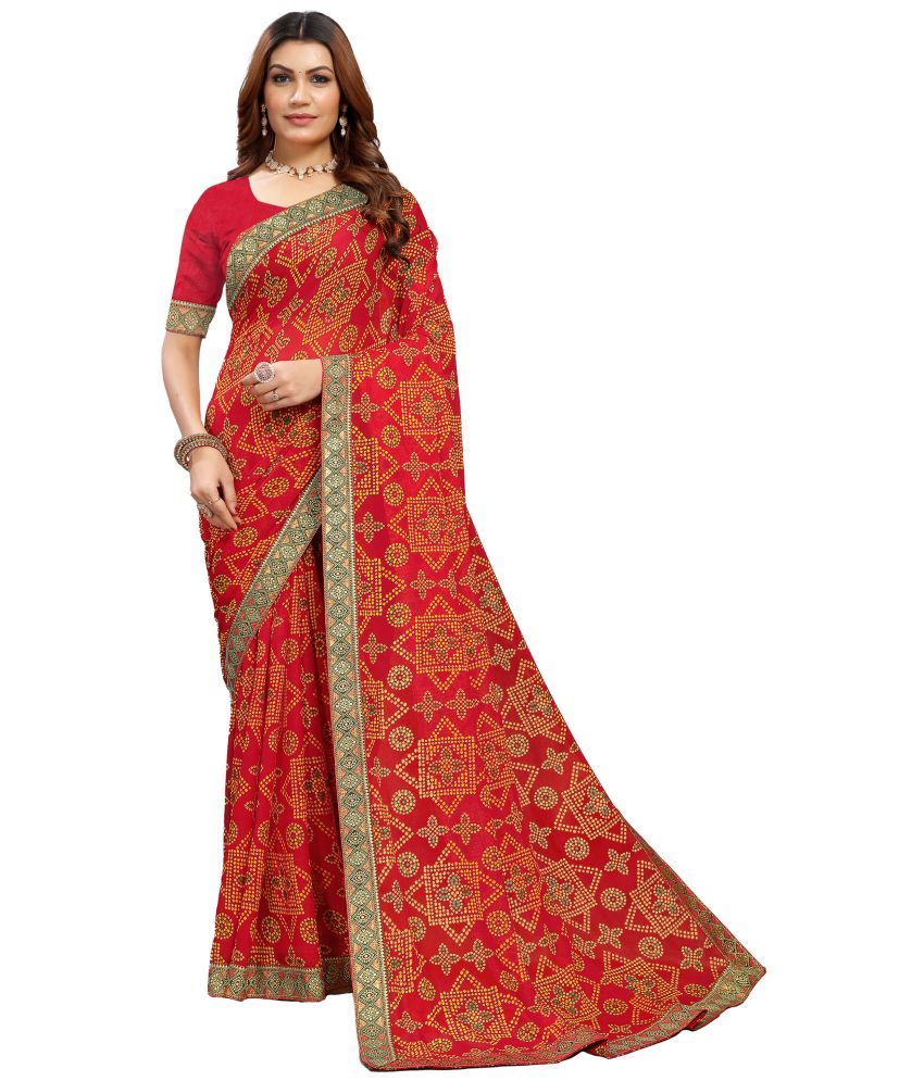     			Kanooda Prints Georgette Printed Saree With Blouse Piece ( Red , Pack of 1 )