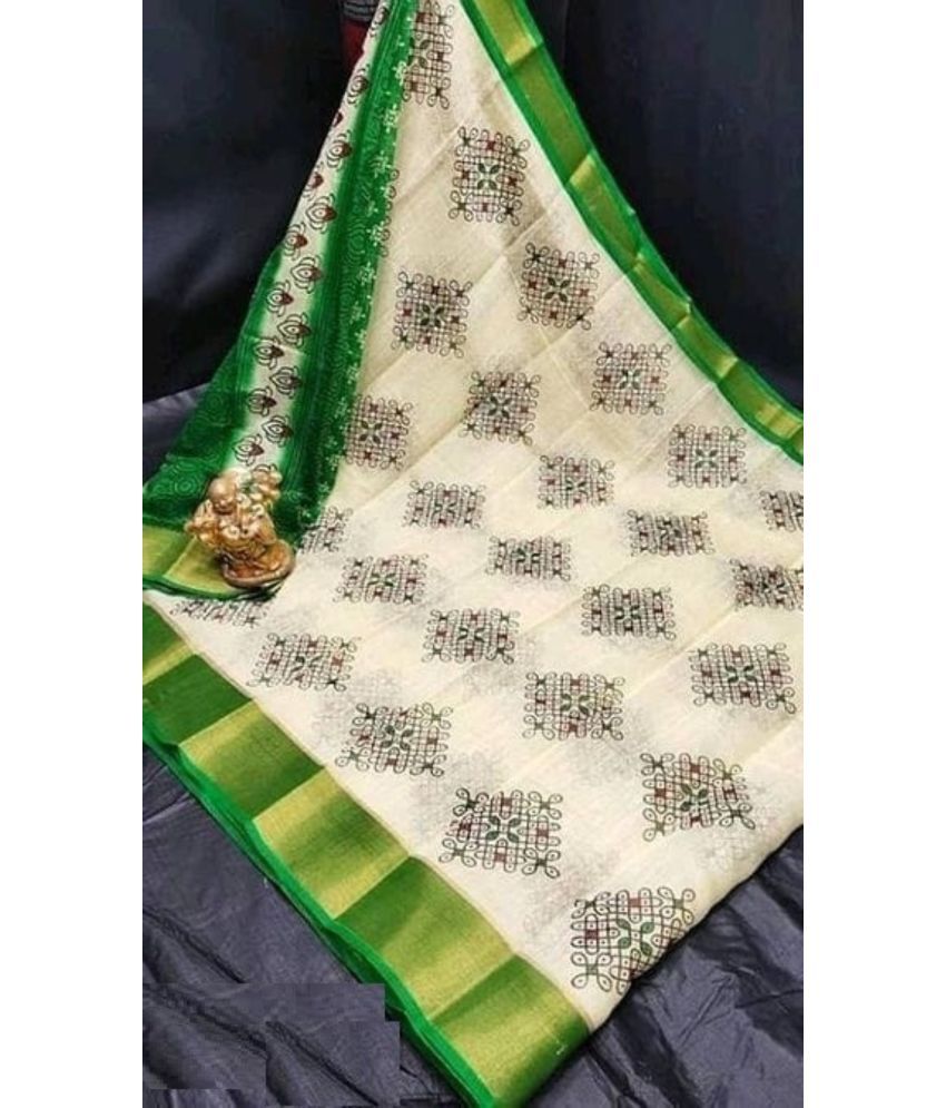     			Kanooda Prints Linen Woven Saree With Blouse Piece ( Multicolor , Pack of 1 )