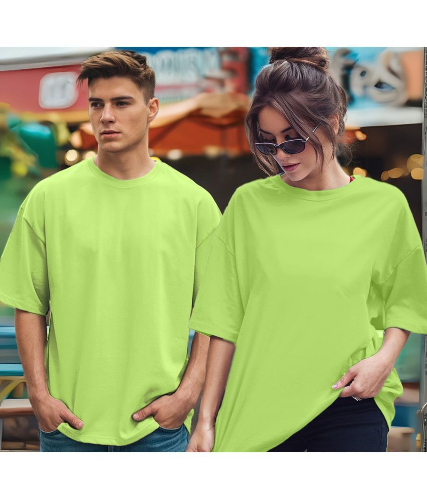     			Leotude Green Blended Oversized Fit Couple T-Shirt