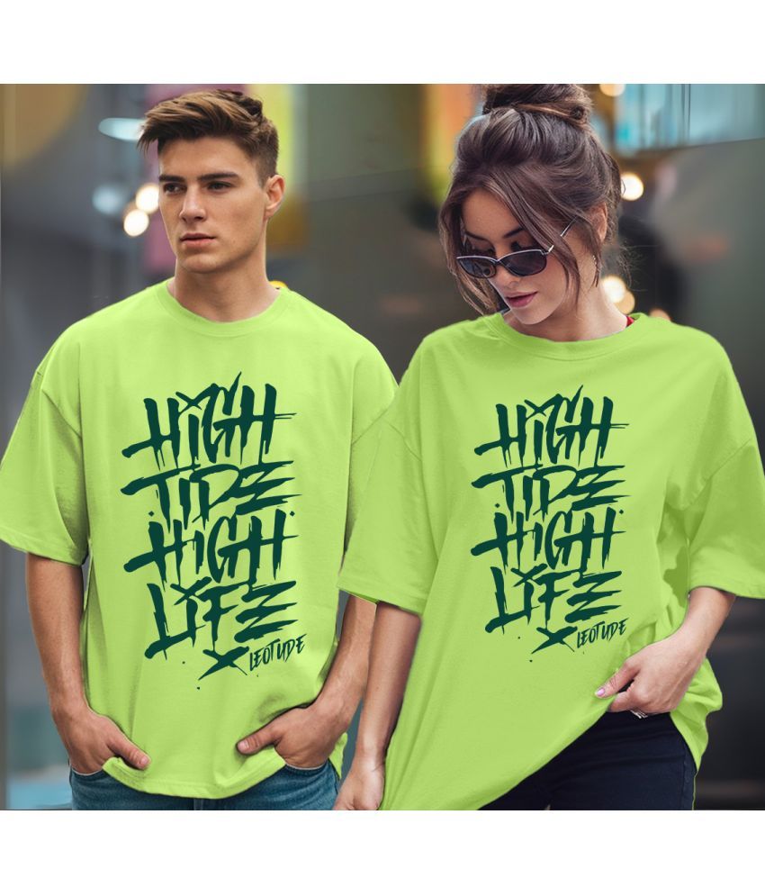     			Leotude Green Blended Oversized Fit Couple T-Shirt