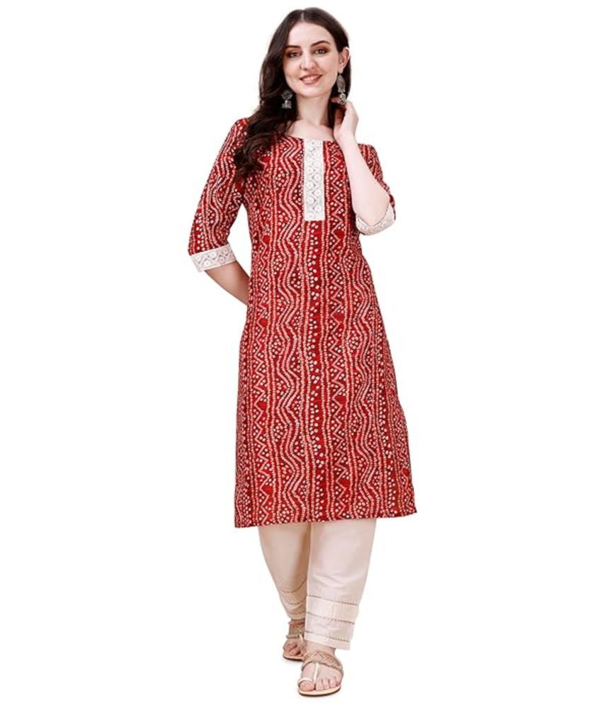     			Obf Pack of 1 Cotton Printed Straight Women's Kurti - ( Red )