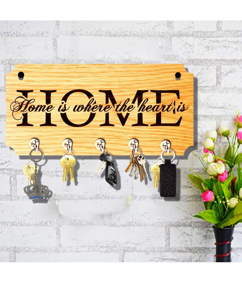     			Phirki Studio Beige Wood Key Holder - Pack of 1